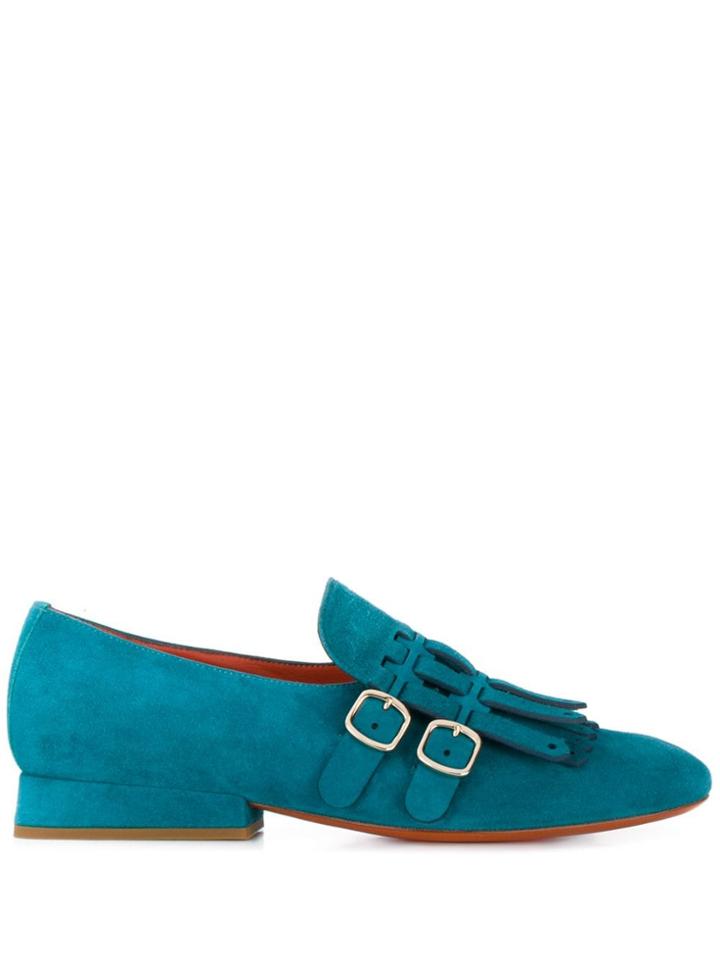 Santoni Double Buckle Fringe Loafers - Blue