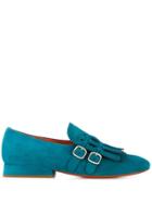 Santoni Double Buckle Fringe Loafers - Blue