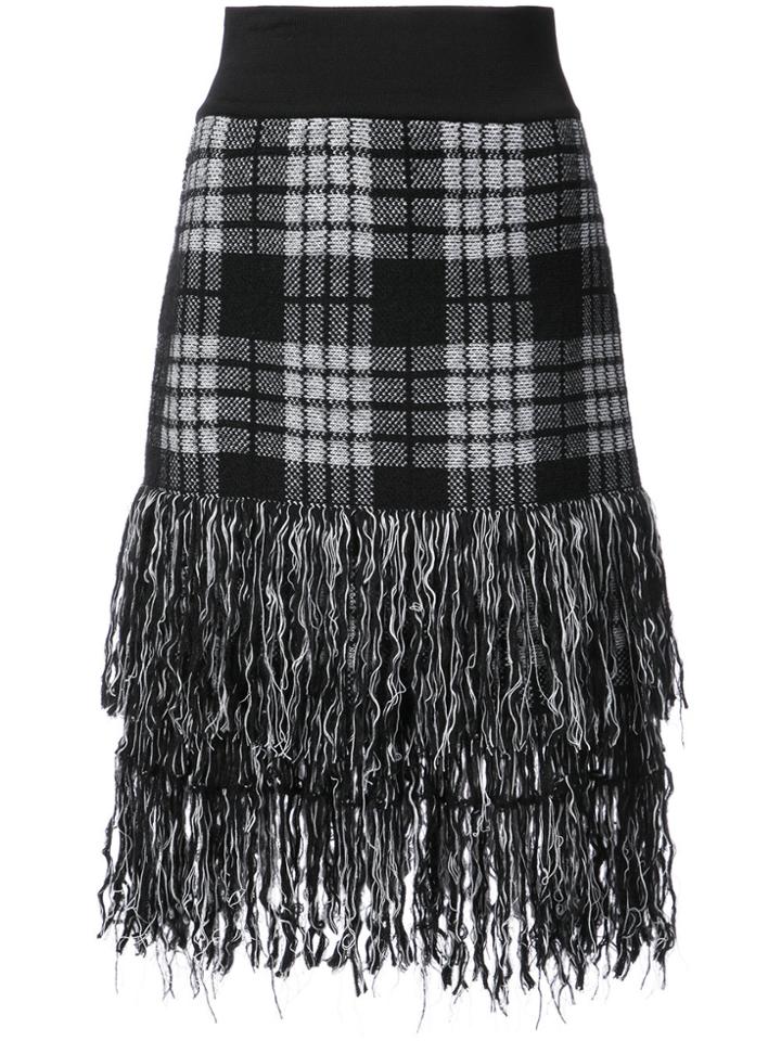 Balmain Fringed Tartan Skirt - Black