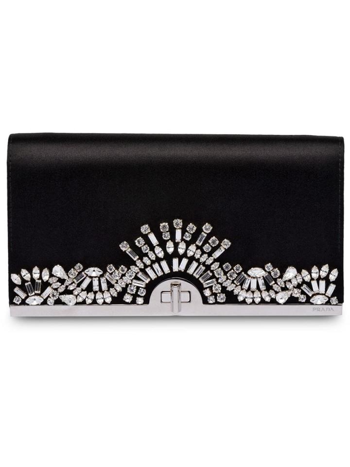 Prada Satin Clutch With Crystals - Black