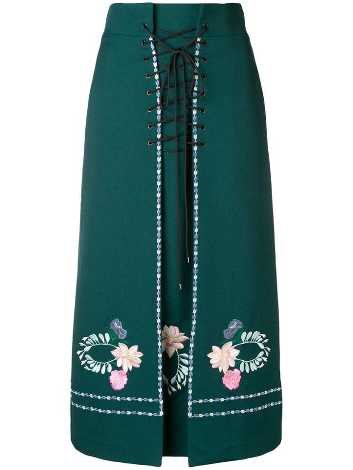 Vilshenko Lace Detail Embroidered Skirt - Green
