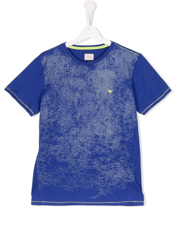 Armani Junior Scribble Print T-shirt, Boy's, Size: 14 Yrs, Blue