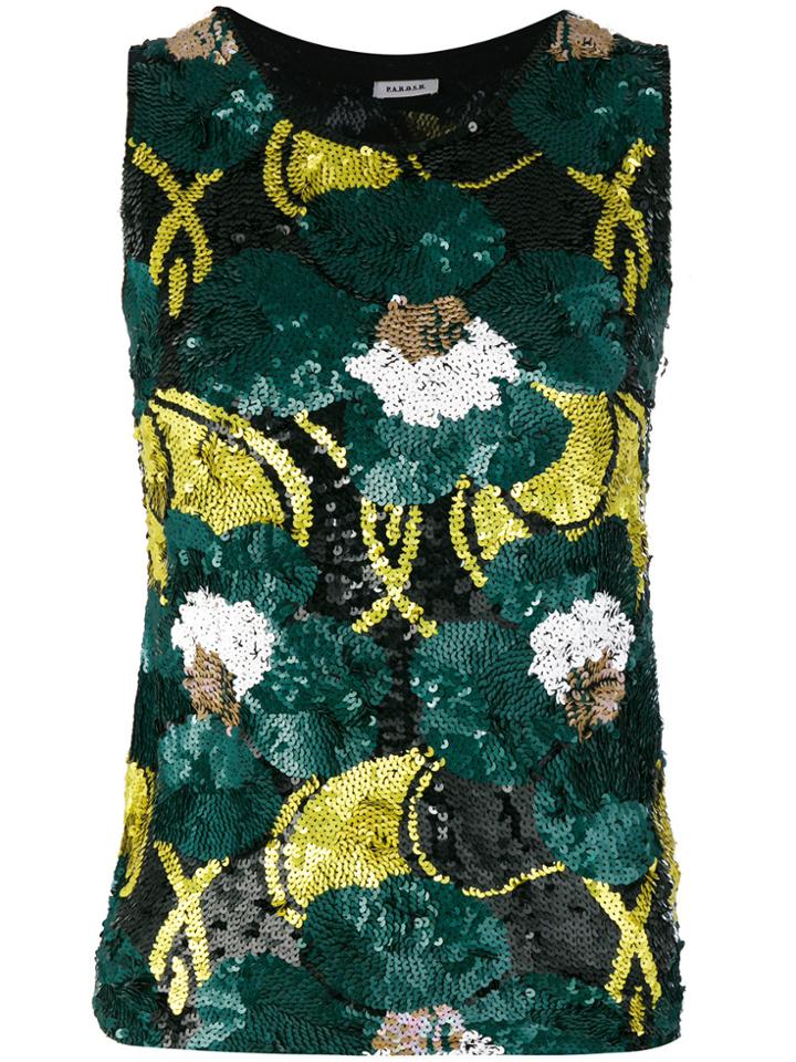 P.a.r.o.s.h. Floral Sequinned Tank - Green