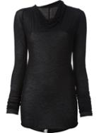 Rick Owens Lilies Cowl Neck Longsleeved T-shirt, Women's, Size: 44, Black, Cotton/polyester/viscose