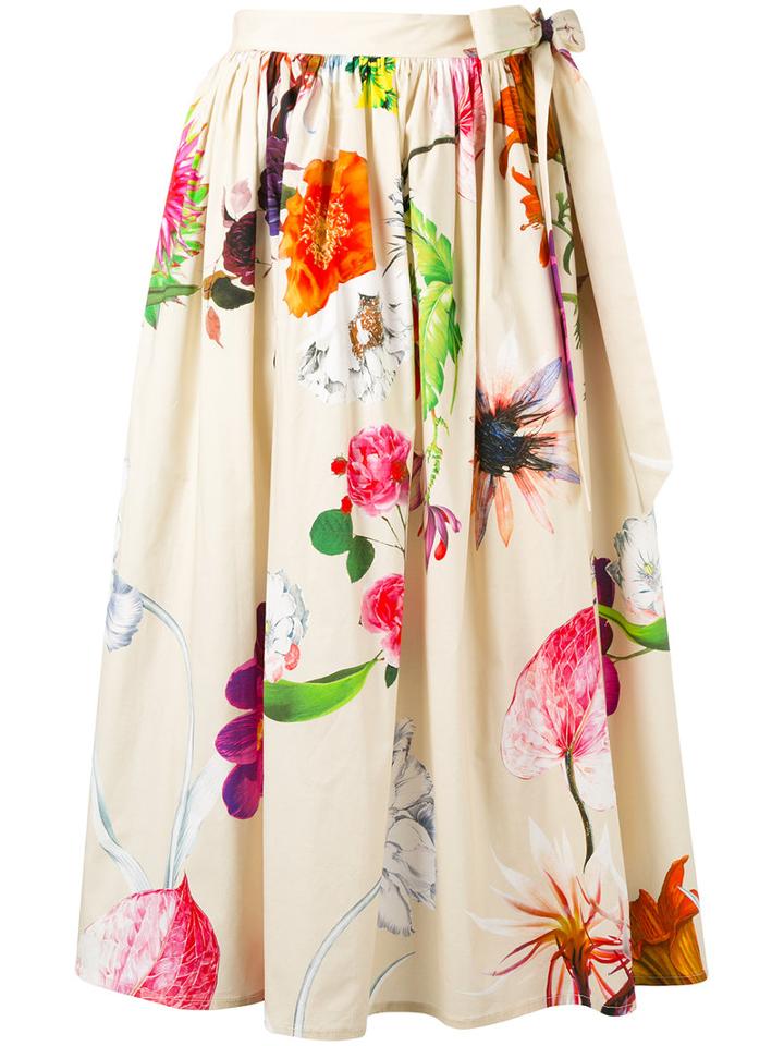 Blumarine - Tie Side Floral Skirt - Women - Cotton/spandex/elastane - 40, Nude/neutrals, Cotton/spandex/elastane