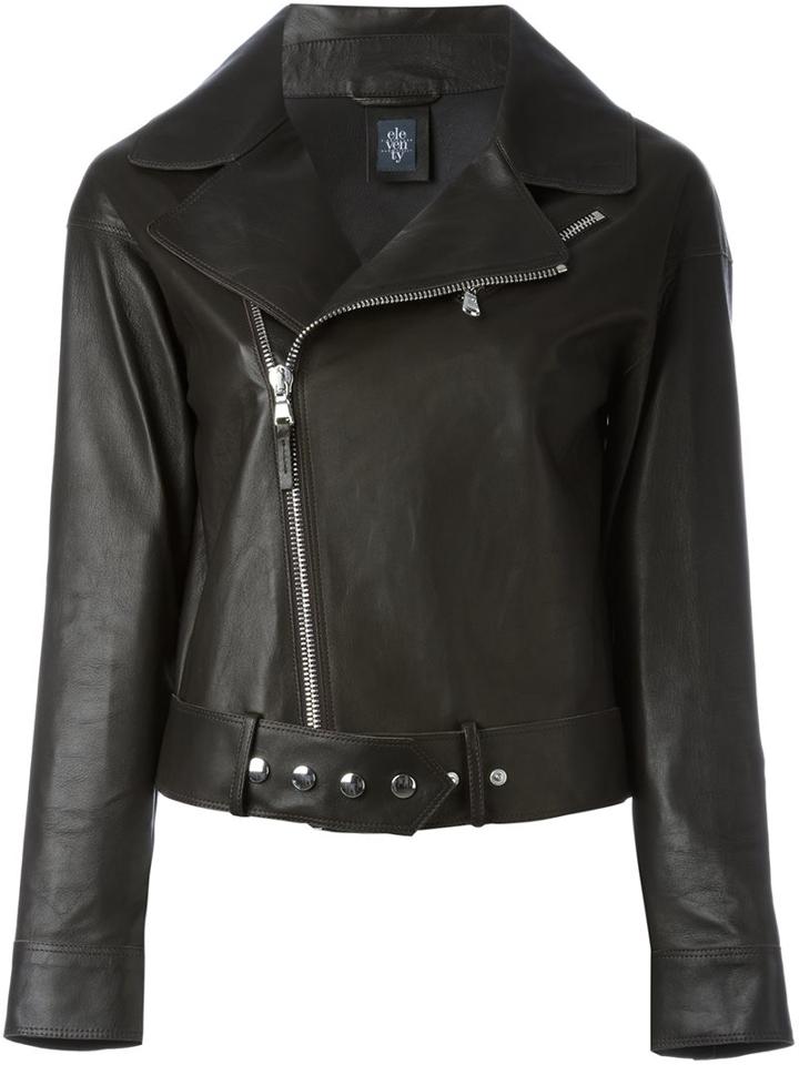Eleventy Classic Biker Jacket, Women's, Size: 44, Black, Leather
