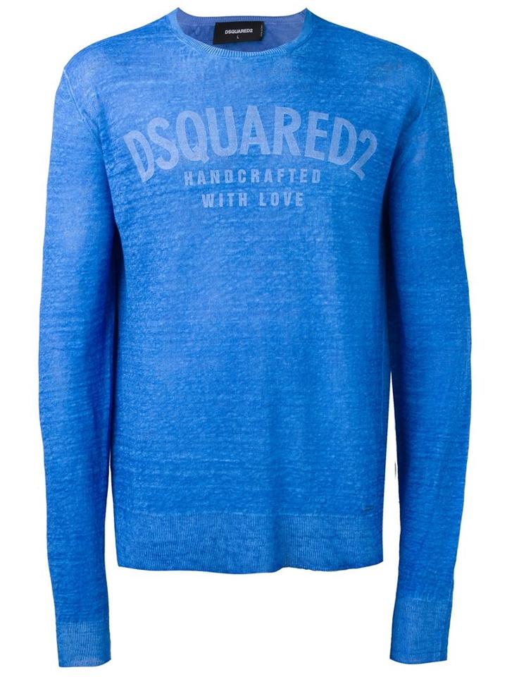 Dsquared2 Logo T-shirt, Men's, Size: L, Blue, Silk/linen/flax