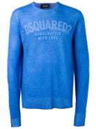 Dsquared2 Logo T-shirt, Men's, Size: L, Blue, Silk/linen/flax