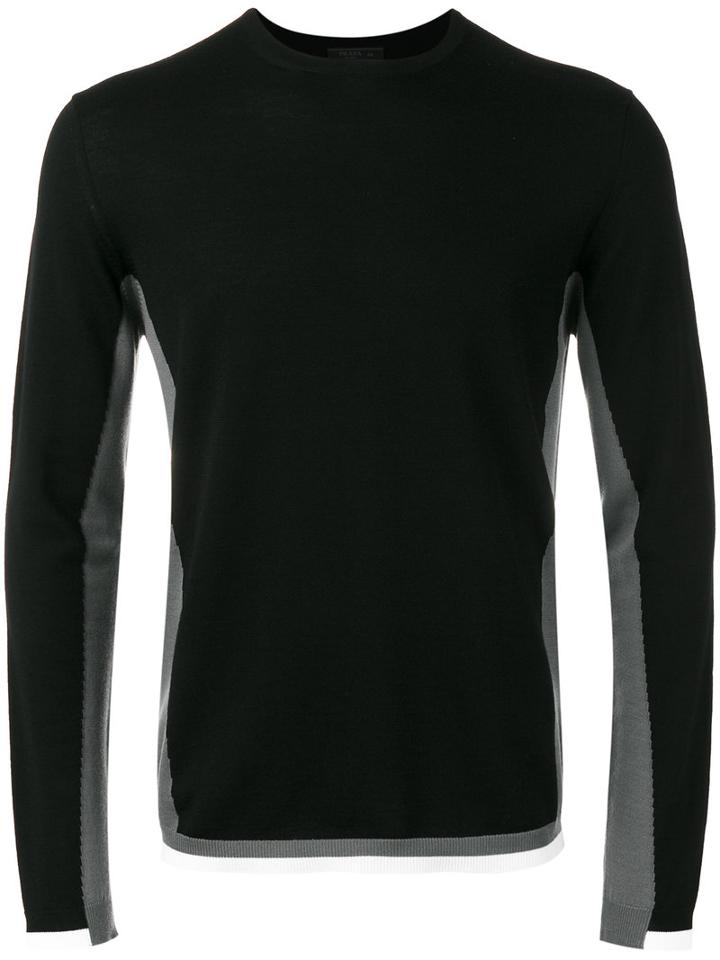 Prada Colour Block Jumper, Men's, Size: 48, Black, Virgin Wool