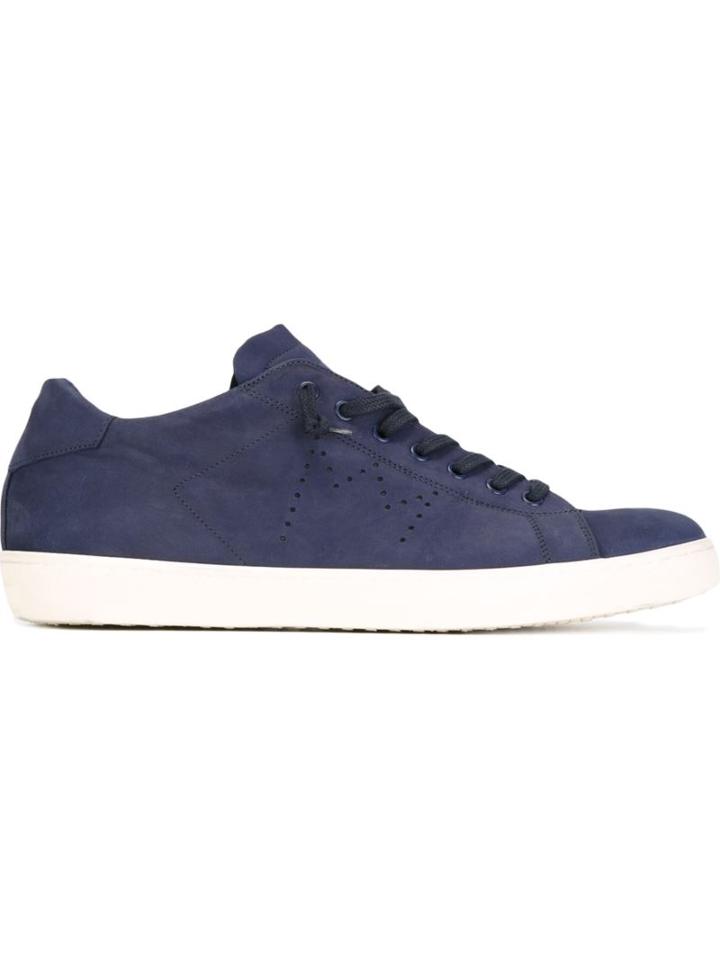 Leather Crown Lace-up Sneakers, Men's, Size: 45, Blue, Nubuck Leather/leather/cotton/rubber