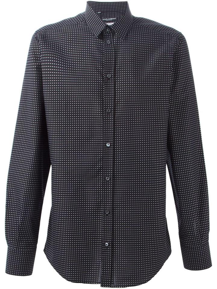 Dolce & Gabbana Polka Dot Print Shirt, Men's, Size: 42, Black, Cotton