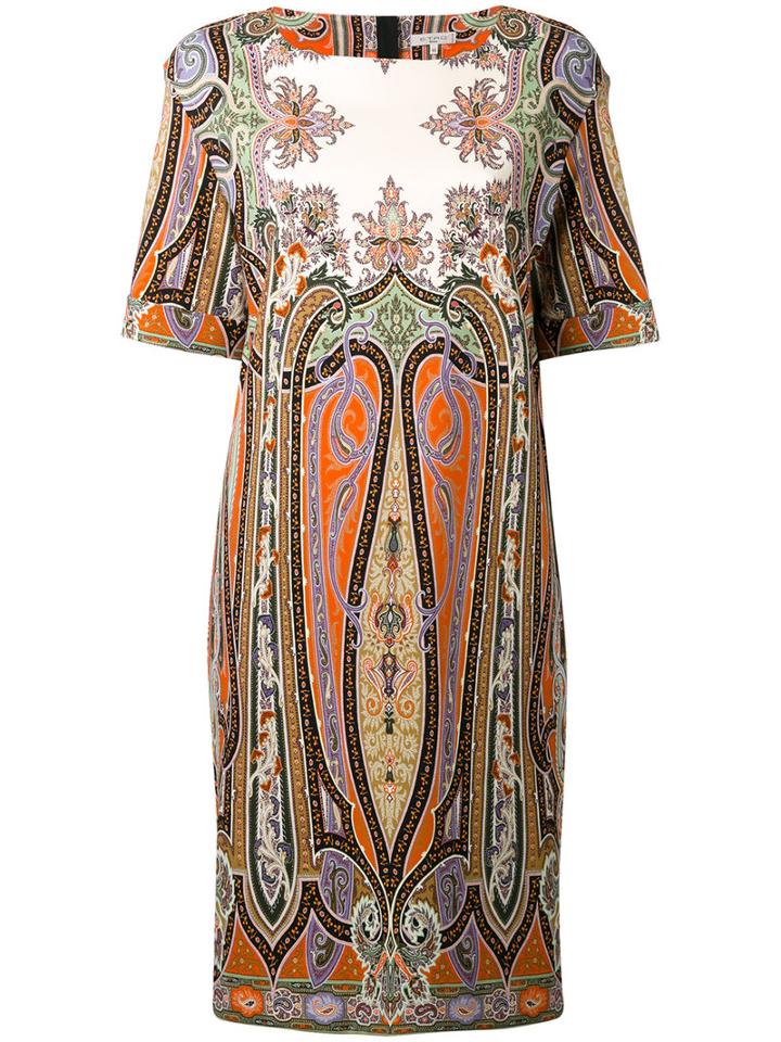 Etro Persian Print Dress, Size: 46, White, Cotton/spandex/elastane