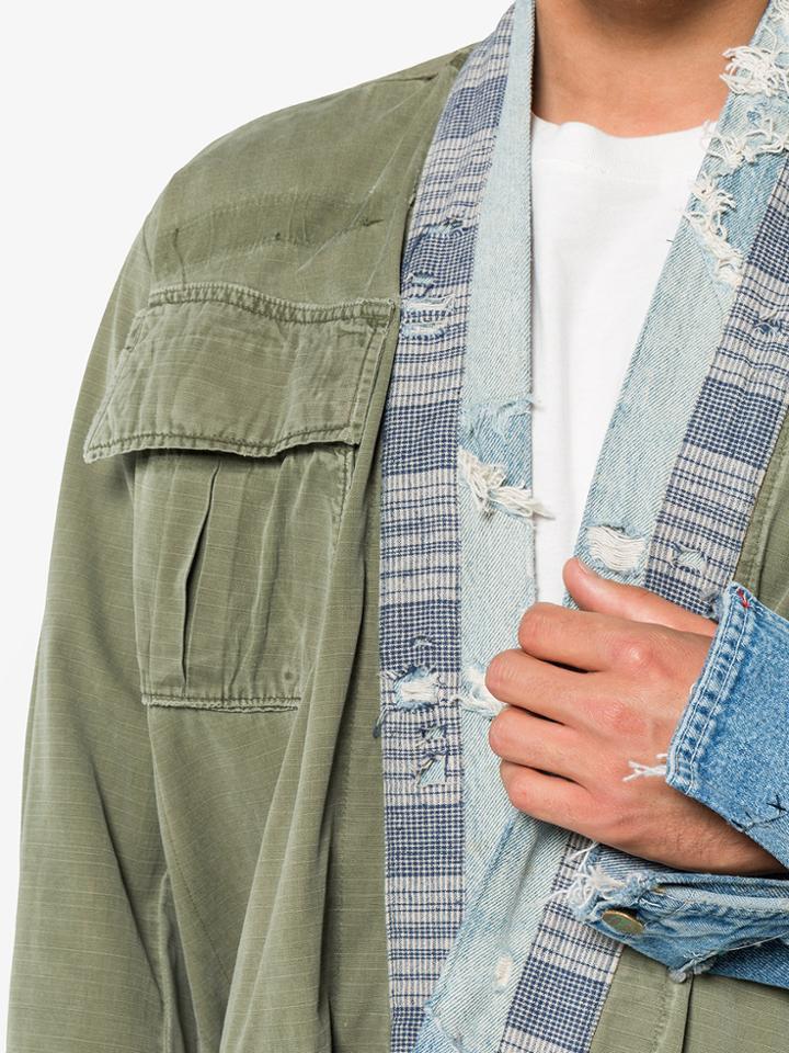 Greg Lauren Jungle Denim Kimono Jacket - Green