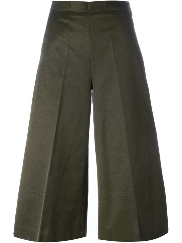 Msgm Front Pleat Culottes, Women's, Size: 40, Green, Cotton/viscose/polyester
