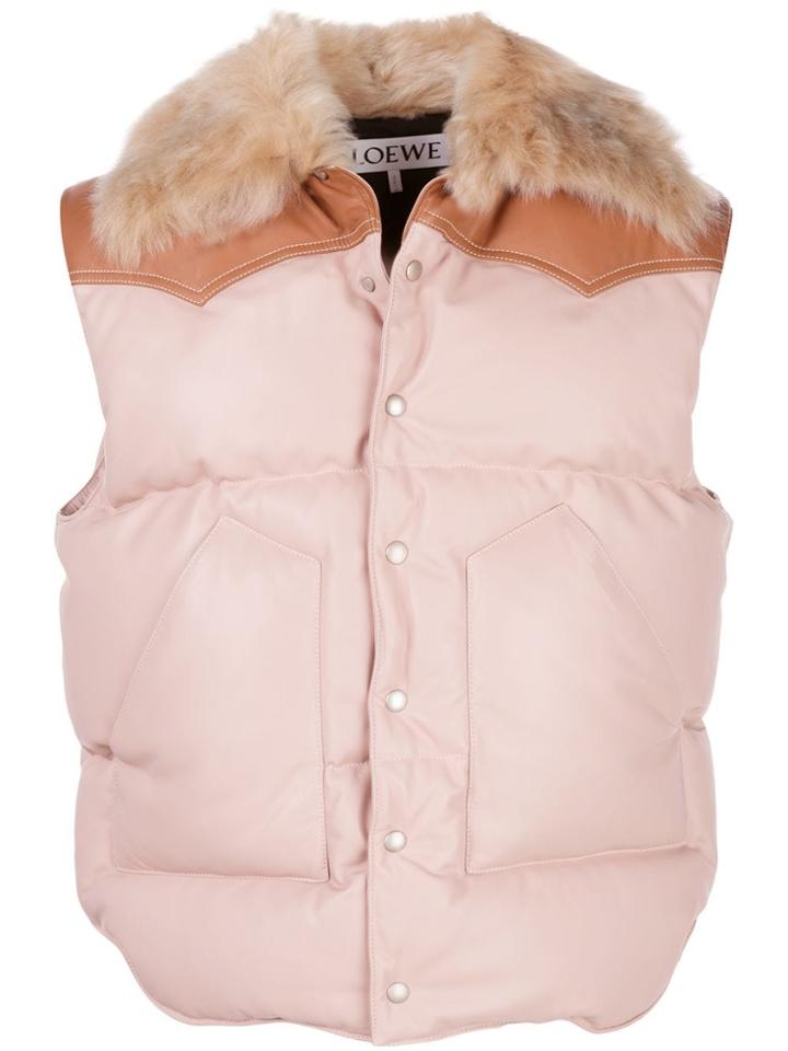 Loewe Faux Fur Collar Padded Gilet - Pink