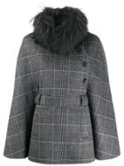 Liska Plaid Belted Poncho - Grey