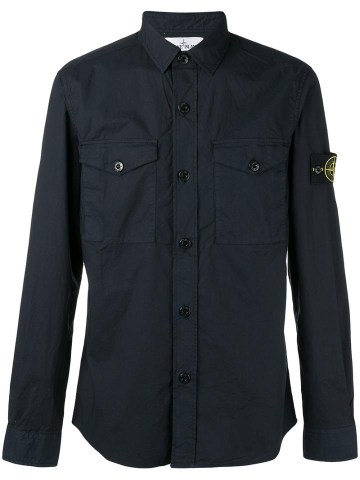 Stone Island Arm Patch Shirt, Men's, Size: Xl, Blue, Cotton/spandex/elastane