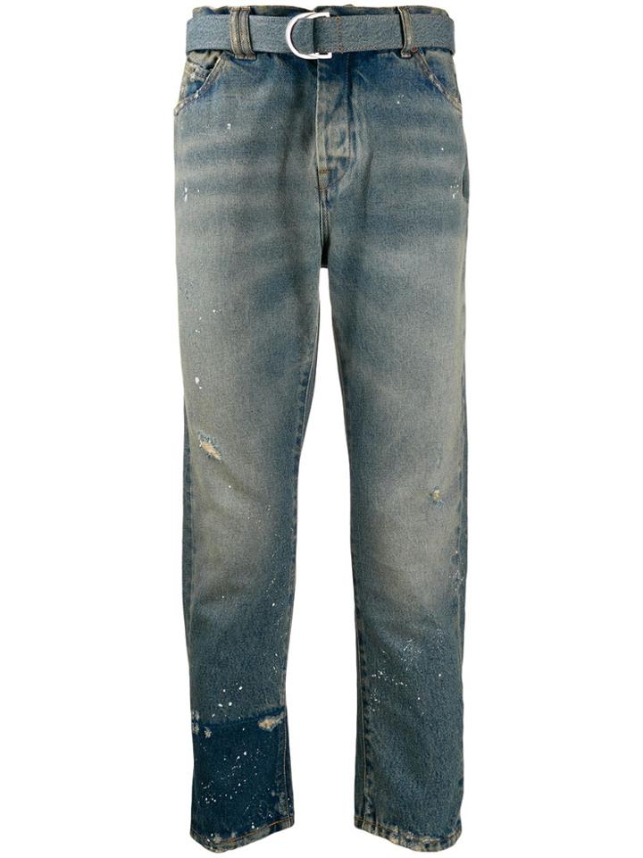 Off-white Distressed Straight-leg Jeans - Blue