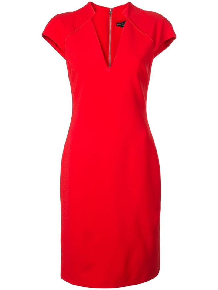 Alice+olivia Fitted V-neck Midi Dress - Red