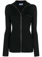 Prada Fitted Ribbed Front Zip Cardigan - Black