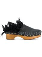 Mou Feathered Clogs - Black