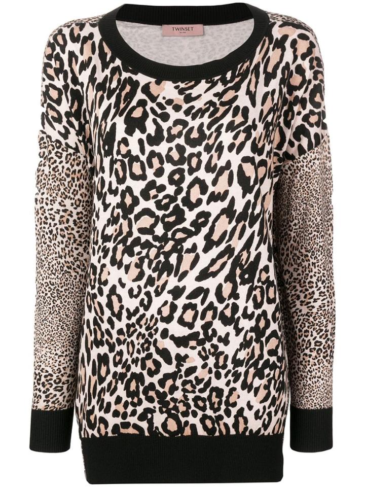 Twin-set Leopard Fine Knit Sweater - Brown