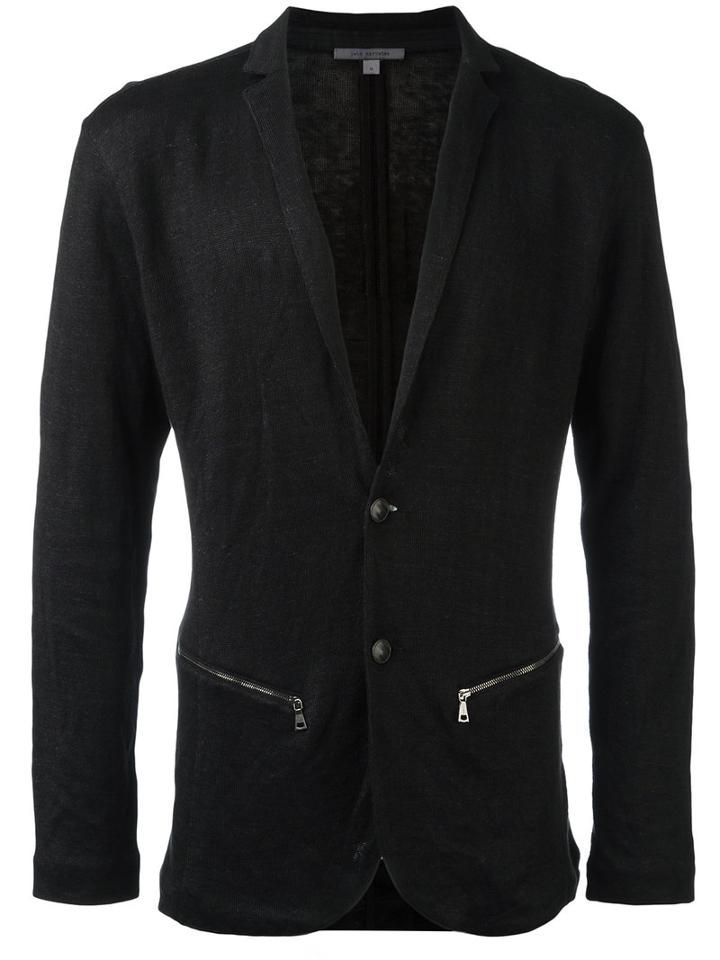 John Varvatos Zipped Pockets Blazer, Men's, Size: Large, Black, Cotton/linen/flax/other Fibres