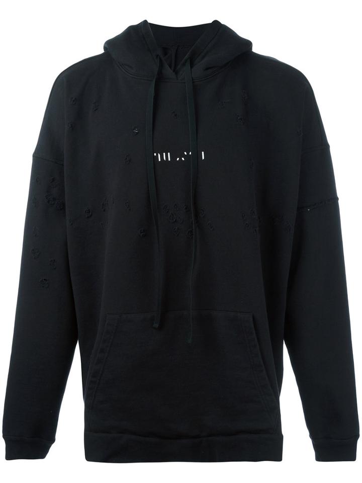 Unravel Project Shredded Trim Printed Hoodie, Men's, Size: Medium, Black, Cotton