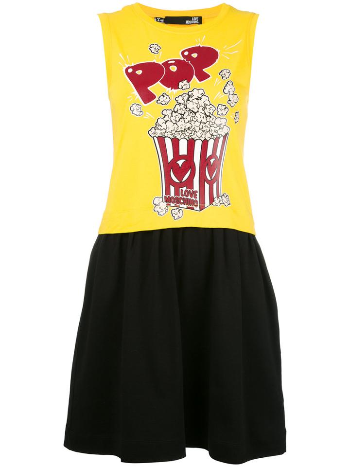 Love Moschino Popcorn Print Dress, Women's, Size: 44, Yellow/orange, Cotton