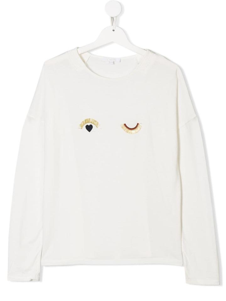 Chloé Kids Embroidered Wink Tee - White