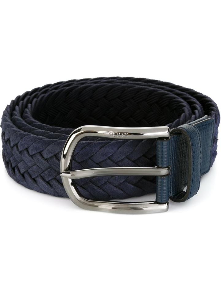 Tod's Braided Belt, Men's, Size: 85, Blue, Leather