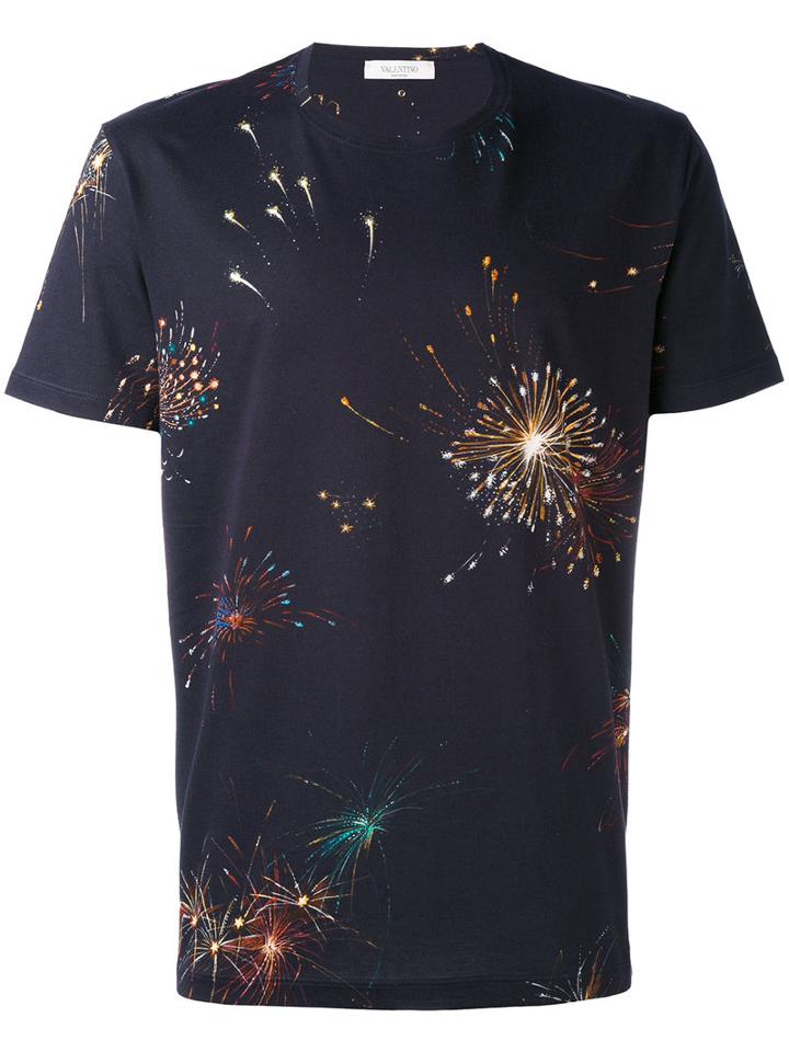 Valentino - Firework-print T-shirt - Men - Cotton - S, Blue, Cotton