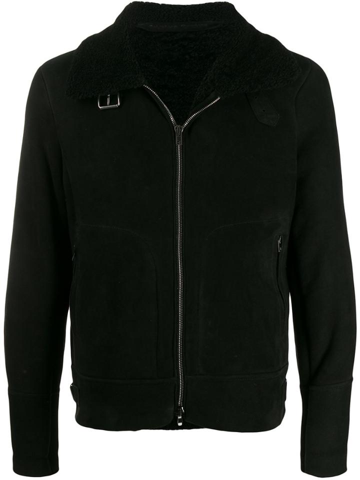 Salvatore Santoro Shearling Spread Collar Coat - Black