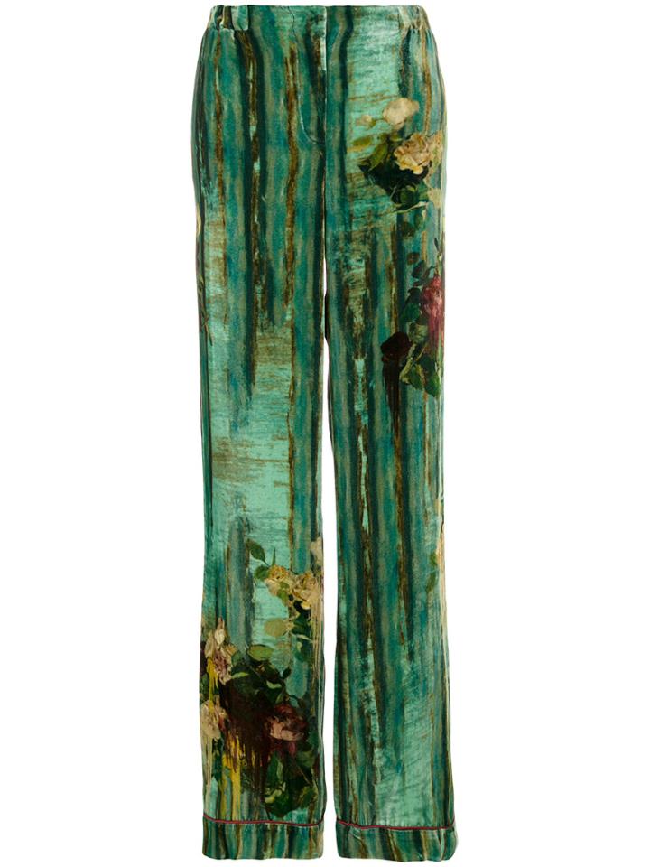 Alberta Ferretti Printed Velvet Palazzo Pants - Green