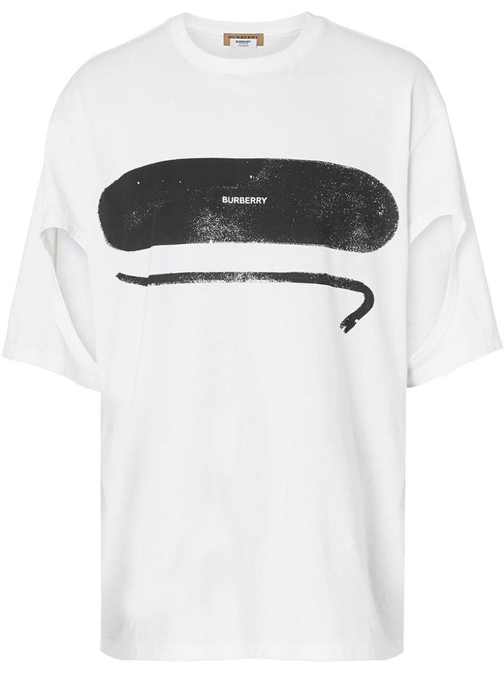 Burberry Cut-out Detail Logo Print Cotton T-shirt - White