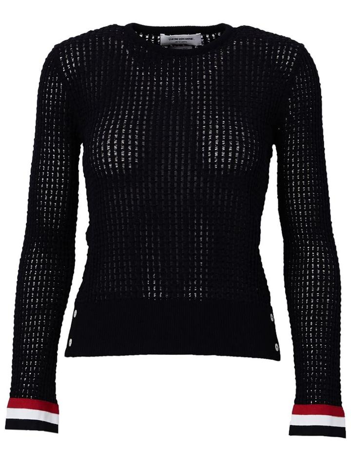 Thom Browne Contrast Sleeve Trim Button Fastening Knitted Jumper