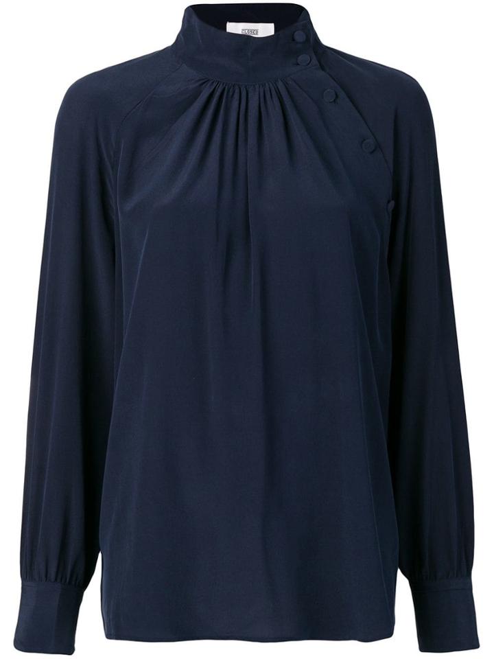Closed Shoulder Button Blouse - Blue