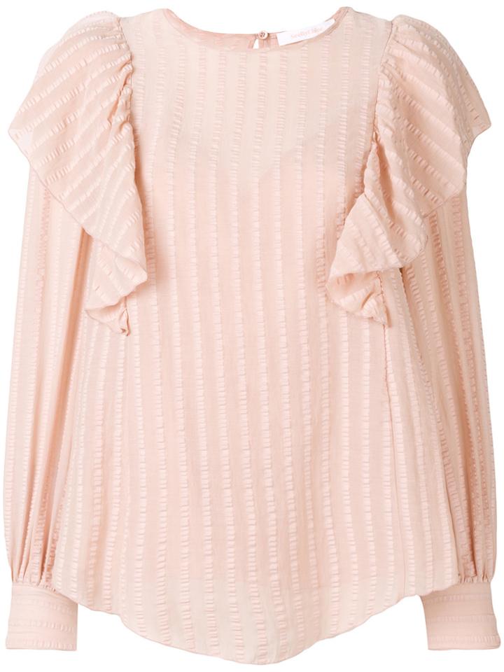 See By Chloé Striped Ruffle Blouse - Pink & Purple