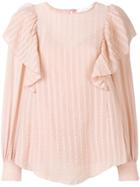 See By Chloé Striped Ruffle Blouse - Pink & Purple