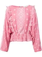 Love Shack Fancy Embroidered Blouse - Pink & Purple