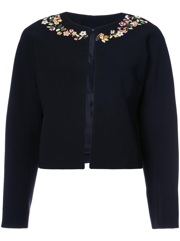 Altuzarra - Floral Embellished Cropped Jacket - Women - Polyester/triacetate - 42, Black, Polyester/triacetate