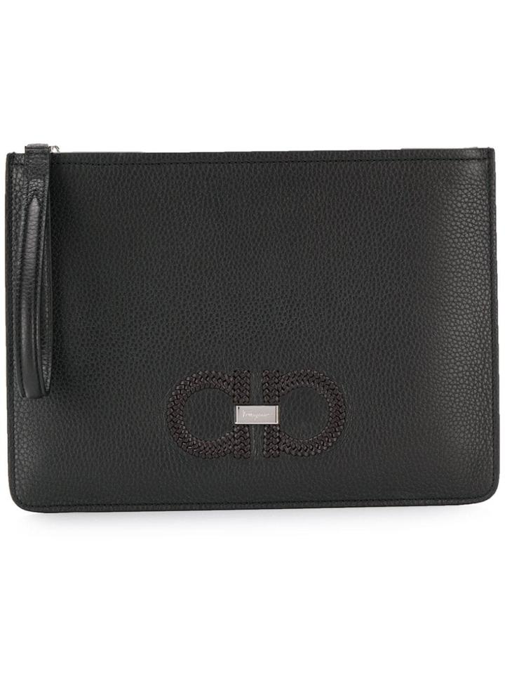 Salvatore Ferragamo Gancini Embroidered Pouch - Black