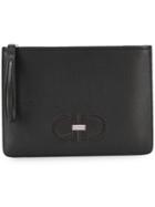 Salvatore Ferragamo Gancini Embroidered Pouch - Black