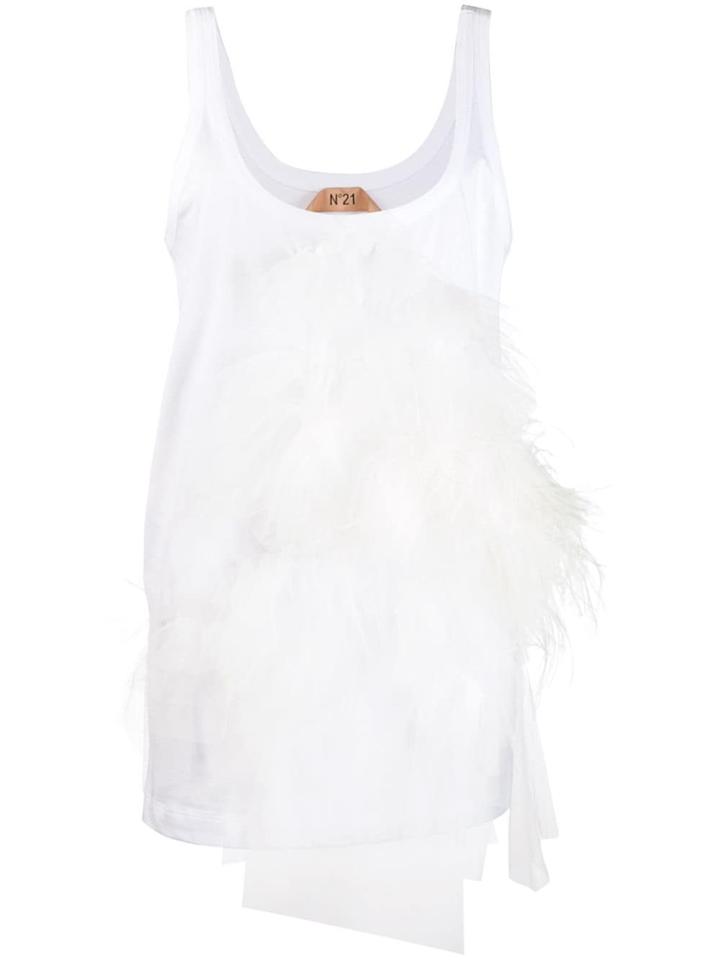 Nº21 Feather Embellished Tank Top - White