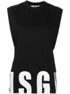 Msgm Logo Print Sleeveless Tank Top, Women's, Size: Medium, Black, Cotton
