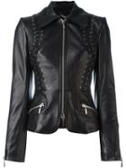 Plein Sud Fitted Leather Jacket, Women's, Size: 38, Black, Leather/polyester
