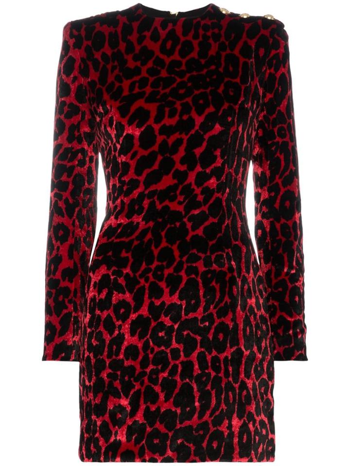 Balmain Leopard Print Silk Mini Dress - Red