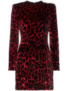 Balmain Leopard Print Silk Mini Dress - Red