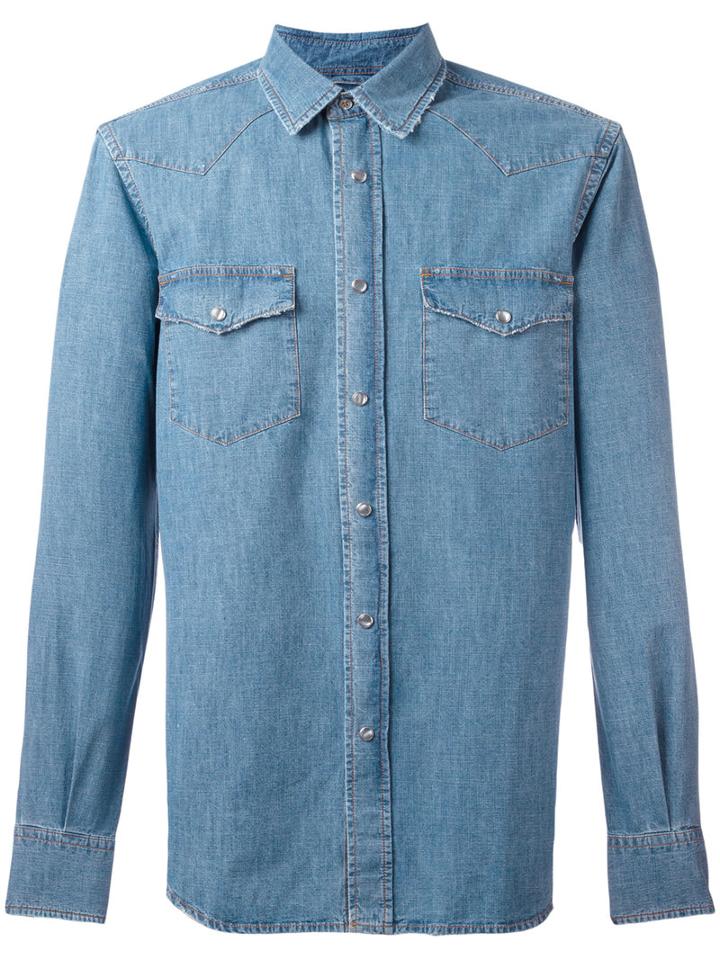 Aspesi Denim Western Shirt, Men's, Size: Medium, Blue, Cotton