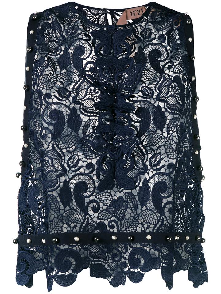 No21 - Embroidered Lace Blouse - Women - Polyester - 40, Blue, Polyester